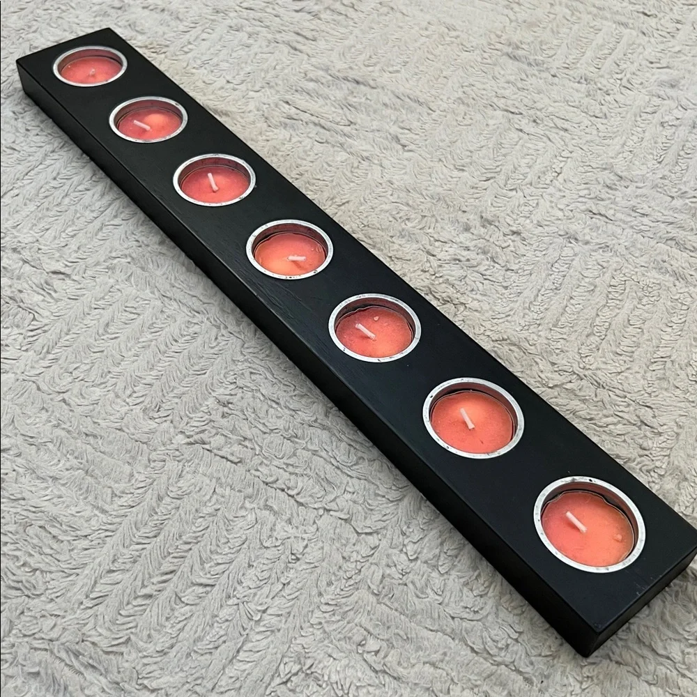 IKEA Black Wooden candle holder 7 tea light votive candles